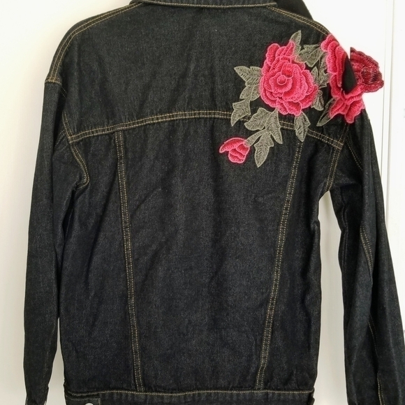 36Point5 Floral Embroidered Hooded Jean Jacket Size L - Picture 4 of 6